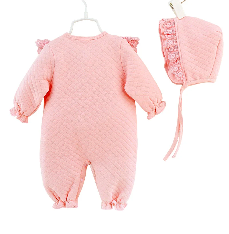 Новый хлопковый кружевной комбинезон для маленьких девочек на осень и зиму с