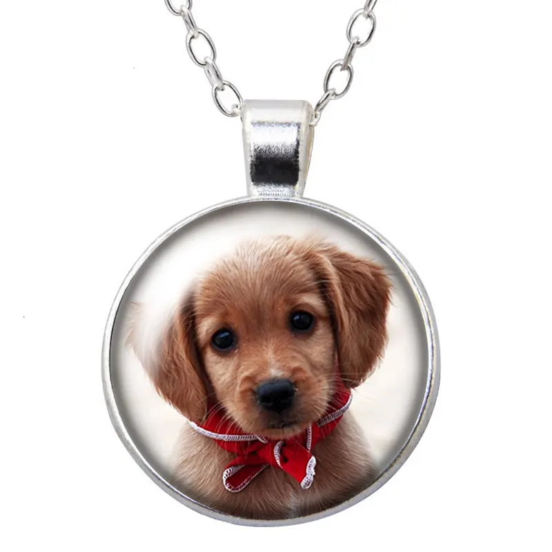Ожерелье с круглым кулоном в виде милой собаки 25 мм стеклянный кабошон