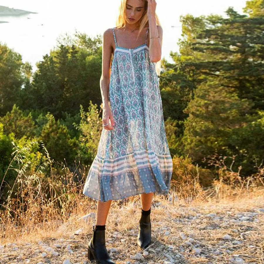 Женское винтажное платье миди без рукавов зеленое Хлопковое с принтом в стиле