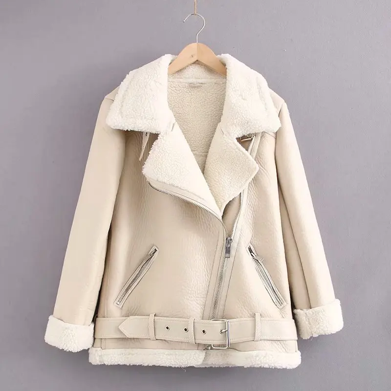 

2019 new women's fur coat women's mid-length locomotive lapel loose leather jacket women
