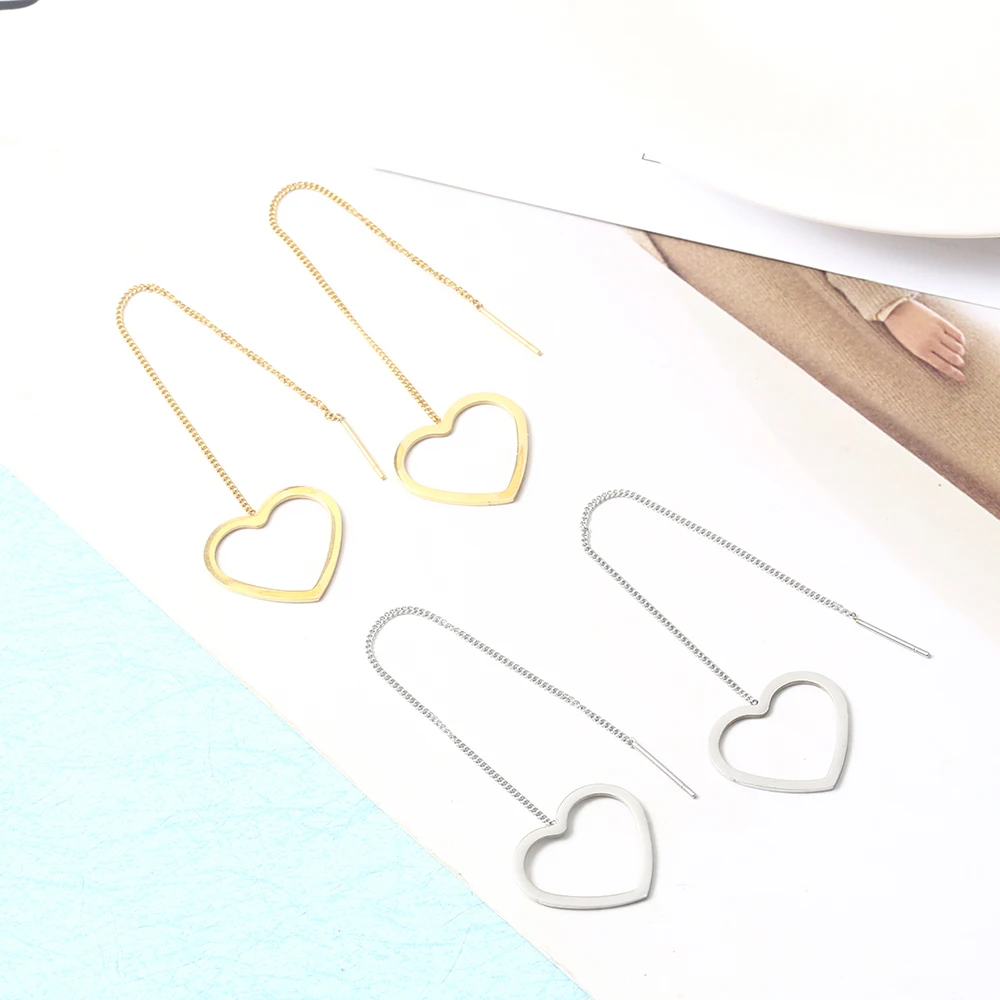 Женские Висячие серьги с геометрическим сердцем корейские длинные висячие Луной