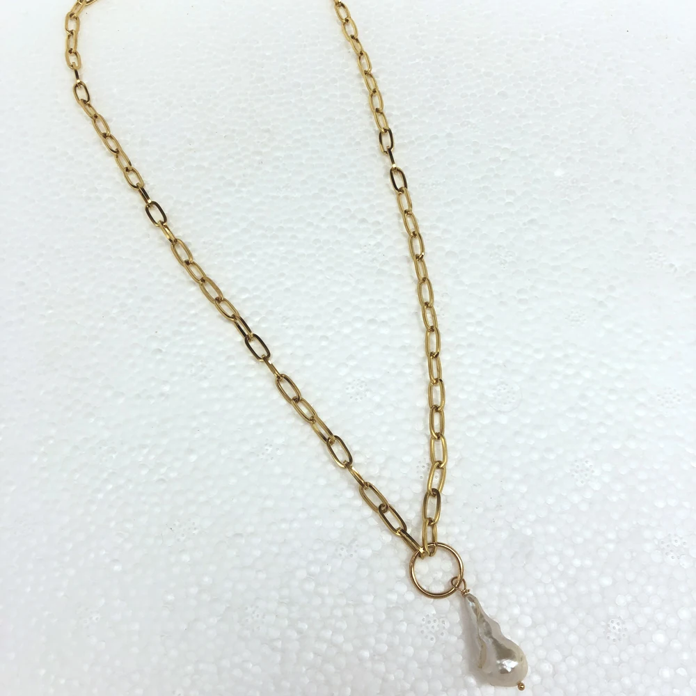 Простая прочная цепочка золотого цвета натуральный пресноводный барочный