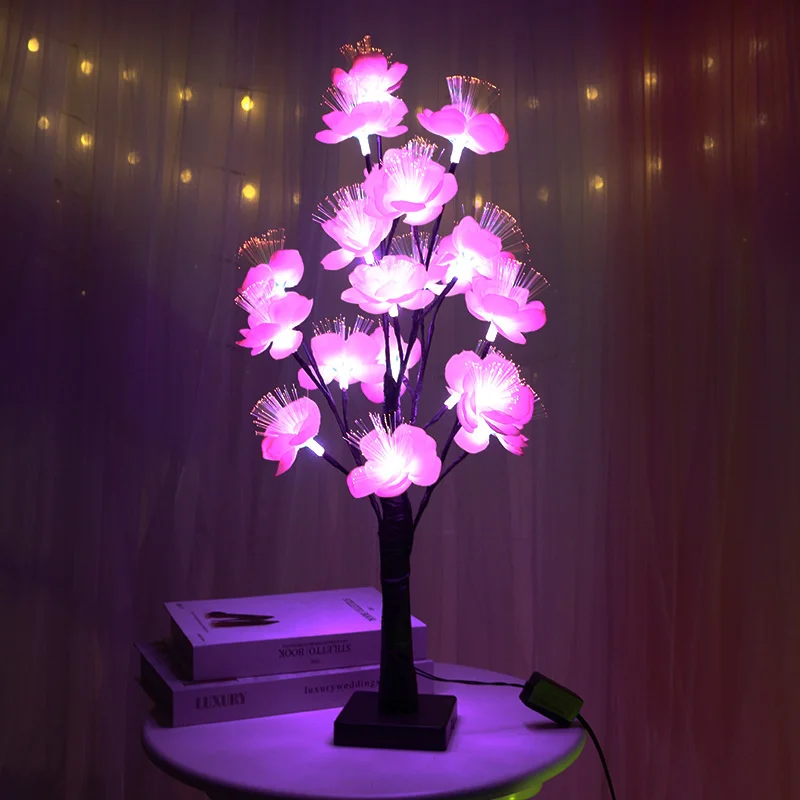 

New LED Optical Fiber Tree Lamp 220V EU Plug Table Lamp Christmas Fairy Night Lights for Room Bedroom Wedding Party Decoration