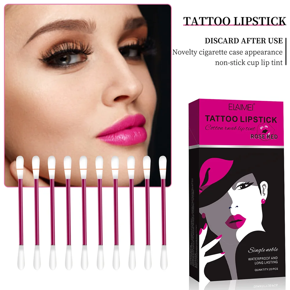 

Tattoo Lipstick Cigarette Cotton Swab Lipstick Not Fade And Long Lasting Non-sticky Lip Gloss Disposable Portable For Date Party