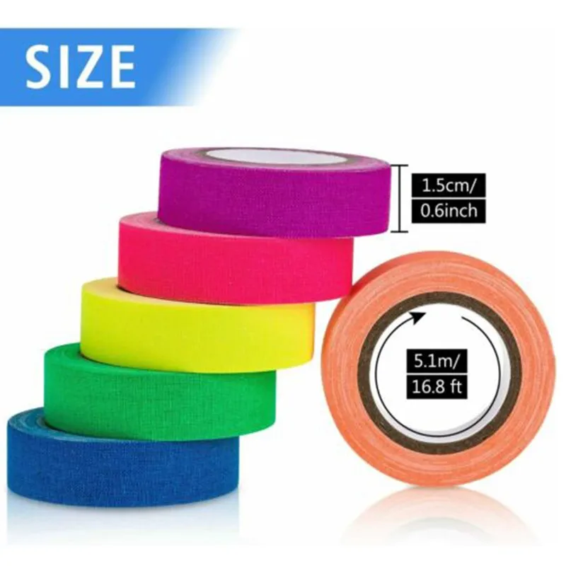 

6 Colors Neon Cloth Gaffer Tape Fluorescent UV Blacklight In The Dark Party Made Of High Quality Material, Durable