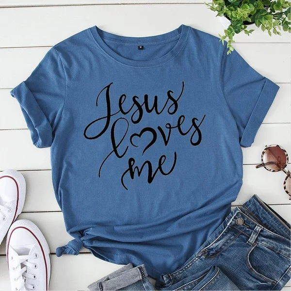

Fashion Jesus Loves Me Letter Print T Shirt Women O Neck Short Sleeve Summer T-Shirt Tops Casual Tshirt Female Shirts Clothes