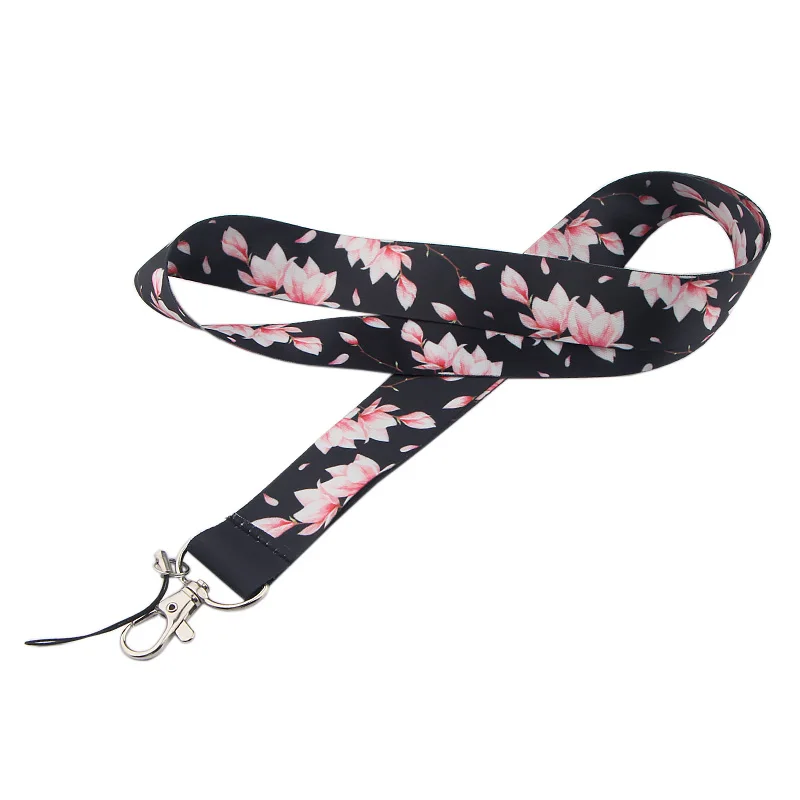 

DZ568 Cherry Blossoms Lanyards Id Badge Holder Keychain ID Card Pass Gym Mobile Badge Holder Key Holder KeyRings