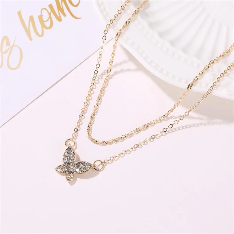 

Luokey Luxury Gold Silver Color Choker Necklace With Rhinestone Double Layer Simple Jewelry Clavicle Chain Pendant Necklace 2020
