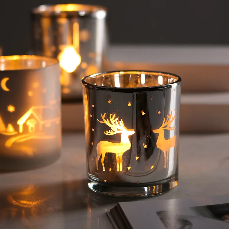 

Fragrant Candle Empty Cup Container Christmas Reindeer Glass Candle Aromatherapy Candlestick Tea Wax Cup Candle Cup