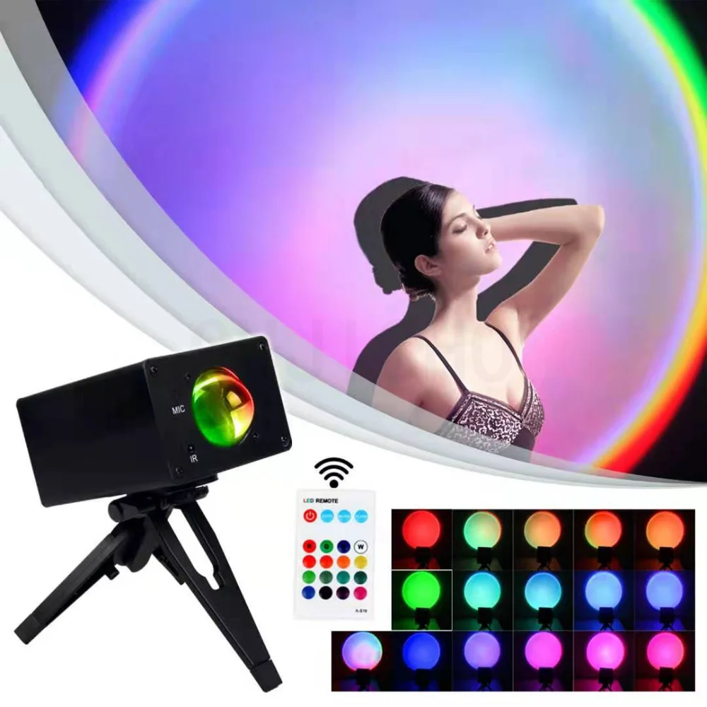 

LED Night Light USB Rainbow Sunset Projector Atmosphere Lamp 16 Coloful Lamp for Bedroom Cafe Home Background Wall Decoration