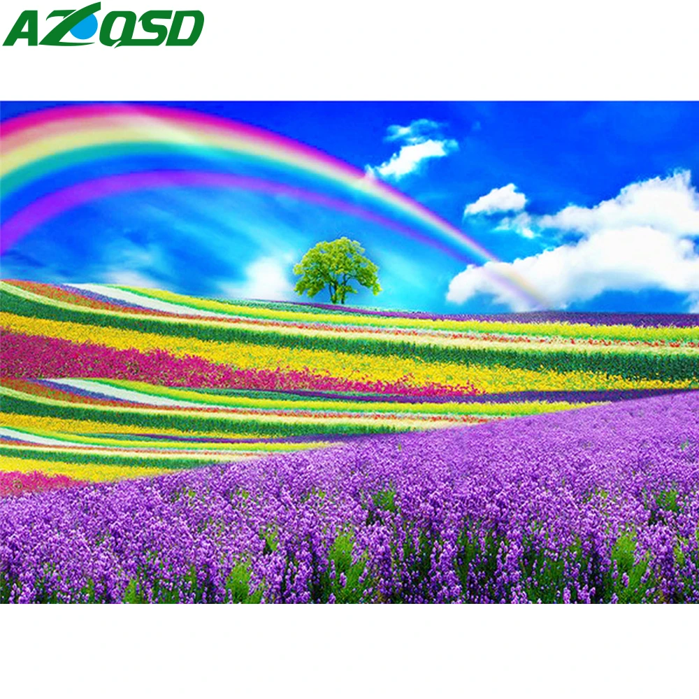 

AZQSD 5D DIY Diamond Embroidery Flower Diamond Painting Rainbow Landscape Mosia Full Drill Handmade Gift Home Decor Cross Stitch