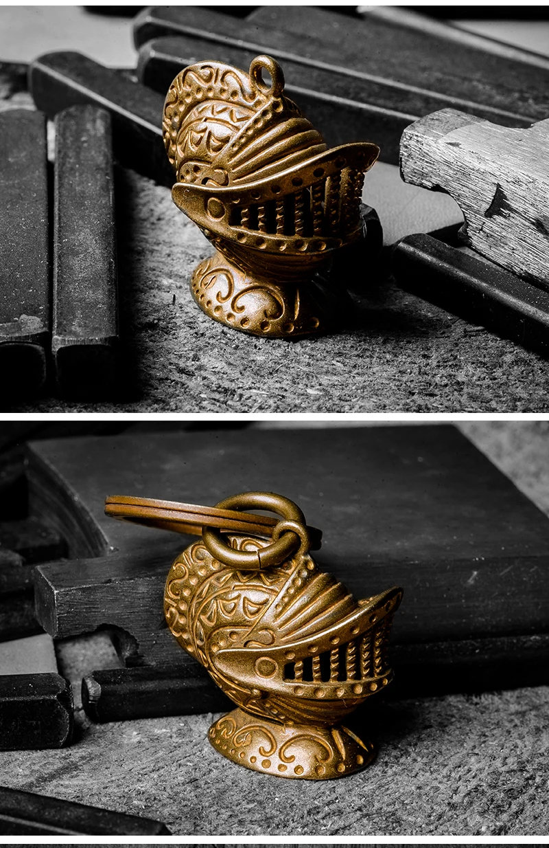Coppertist. wu шлем и Броня бронзовый брелок латунный брелок для ключей ручной работы кольцо для ключей с сумочкой кулон
