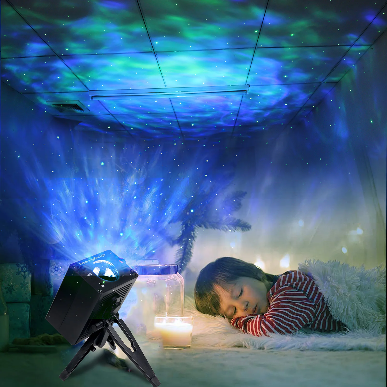 

Colorful Starry Sky Night Light Projector Voice And Remote Control Galaxy Nebula Projection Lamp Bedroom Stars Light With Tripod