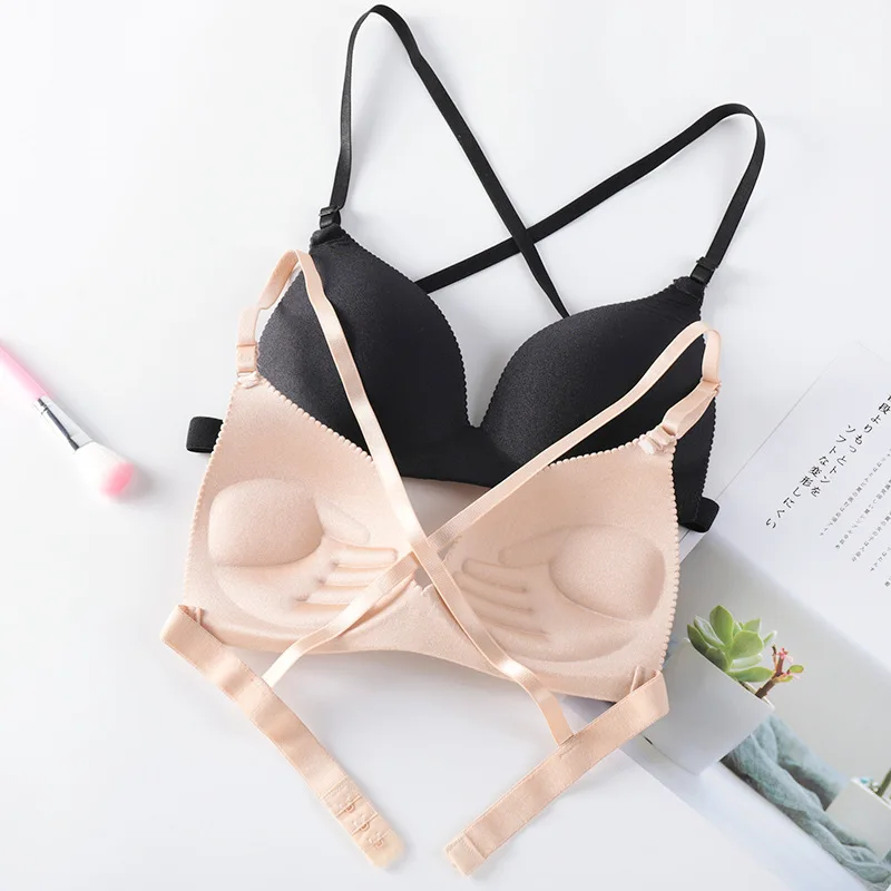 

Sexy Cross-back Wrap-around GIRL'S Non-Steel Ring Gathering Bra Solid Seamless Bra Bra Bra