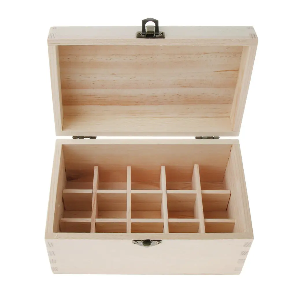 

Natural Wood Essential Oils Cosmetic Makeup Liquid Aromatherapy Storage Box Display Carry Case Holder 15 Slots for 15ml