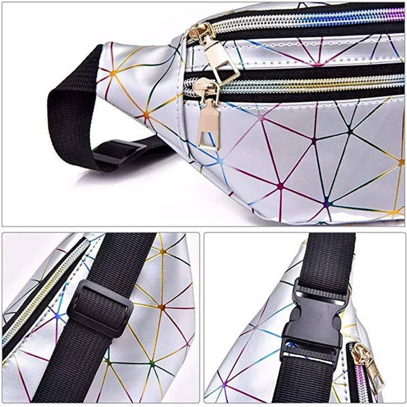 Поясная Сумка женская голографическая забавная сумочка розового и серебристого