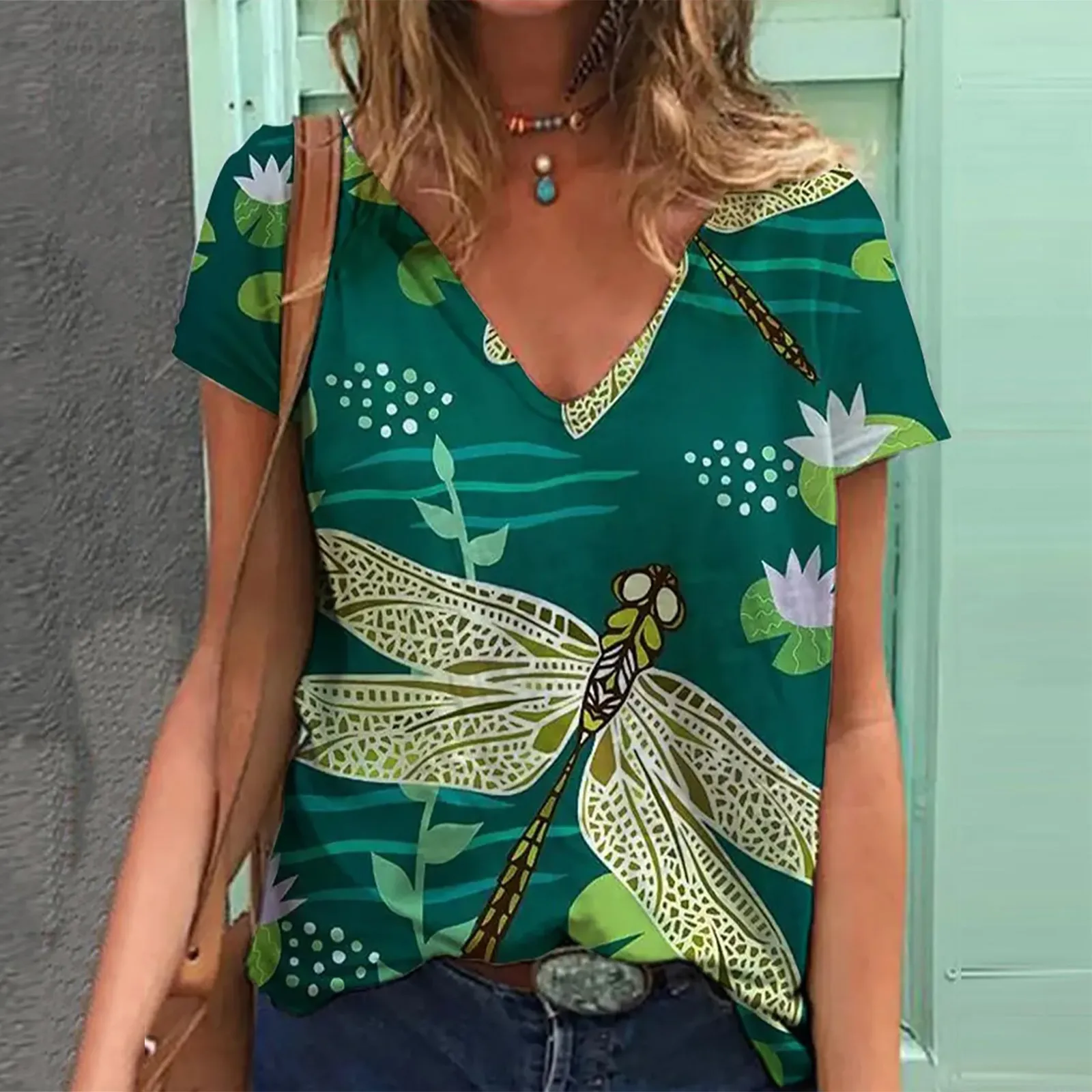 

Women Shirt Folral Print Blouses V Neck Short Sleeve Blouses Pullover Tops Ladies Elegant TShirts Casual Summer Women Clothing