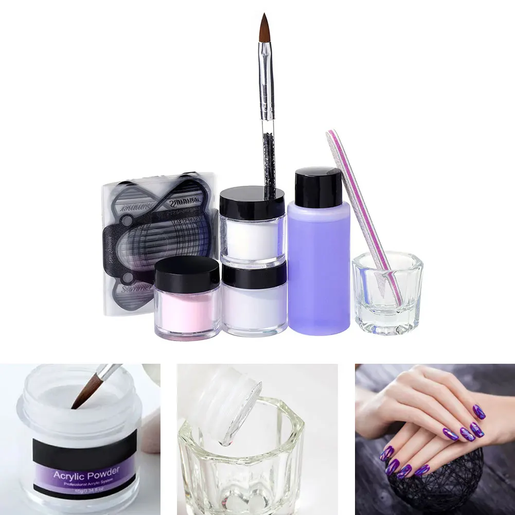 

Новинка, набор искусственных ногтей, набор акриловых порошков и жидкостей с кисточкой для ногтей, инструменты для маникюра
