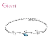 trendy 925 sterling silver cubic zirconia crystal leaves plant charm bracelets for women girls birthday gift fine jewelry