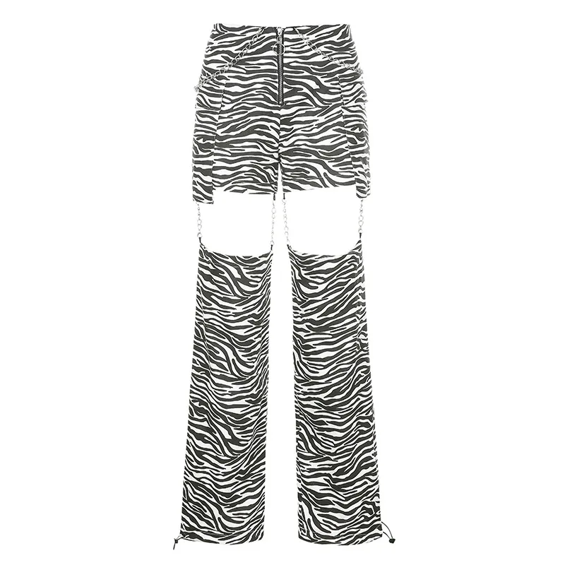 

Women's High Waist Trouser Slim Straight Pants Y2k New Street Style Ins Chain Hollow Design Drawstring Drawstring Casual Pants