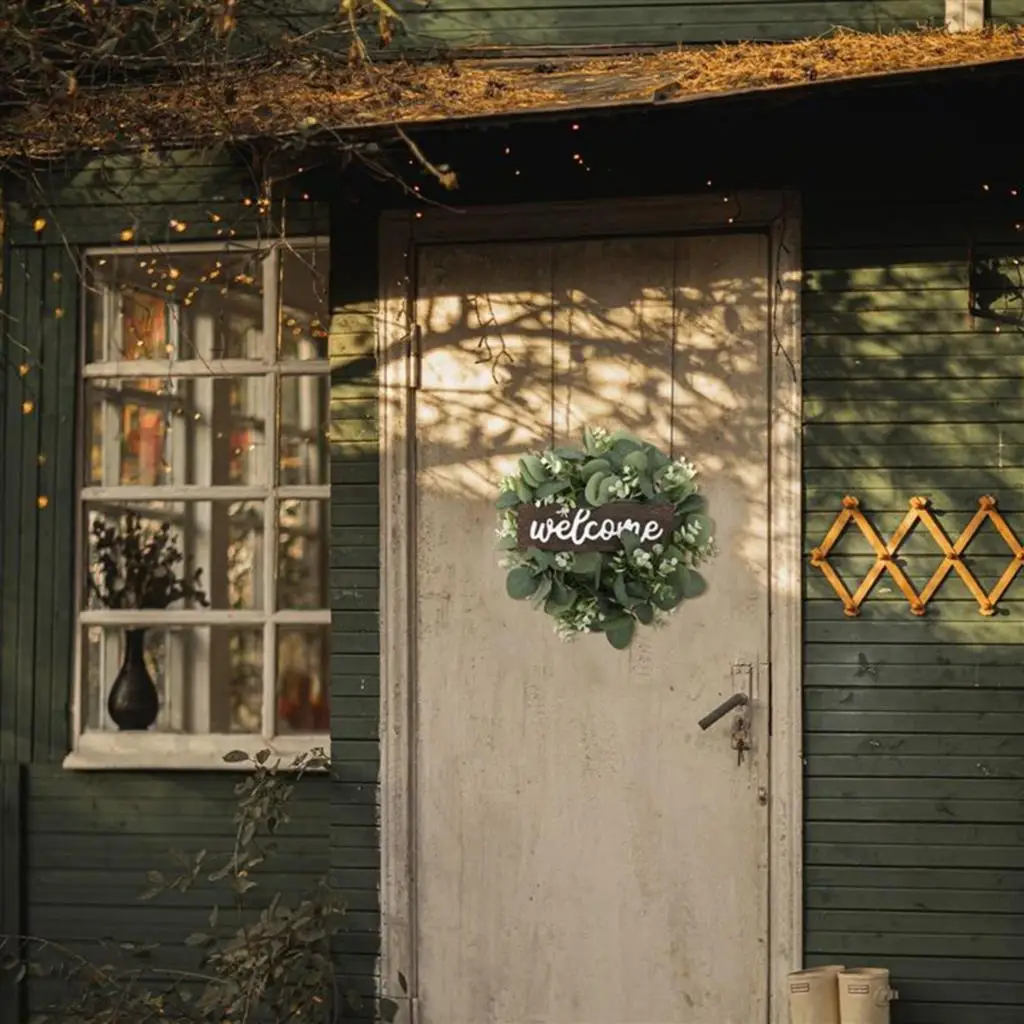 

1 шт. приветствуемый венок, декор для двери, подвесная гирлянда, украшение, искусственный венок с листьями, искусственное растение, декор для...