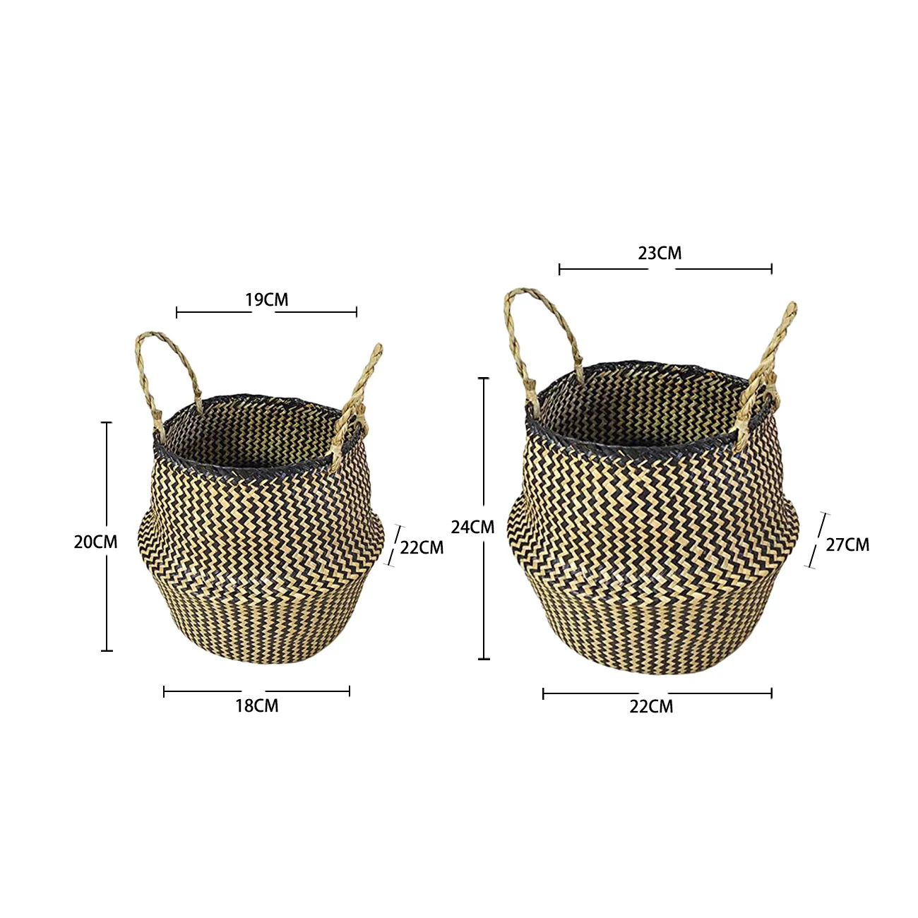 

Handmade Woven Storage Baskets Foldable Laundry Baskets Seagrass Belly Garden Flower Pot Planter Basket with Handles