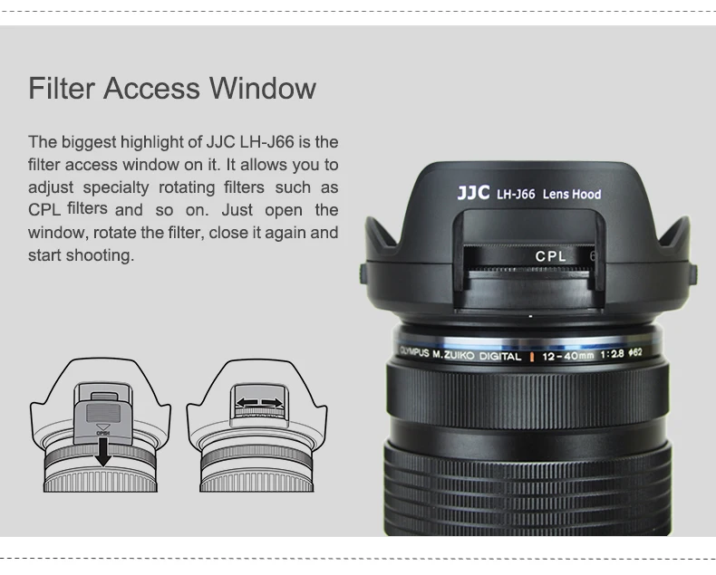 JJC байонетная бленда 62 мм протектор для Olympus M. Zuiko Digital ED 12-40 мм f/2,8 PRO замена объектива Olympus LH-66