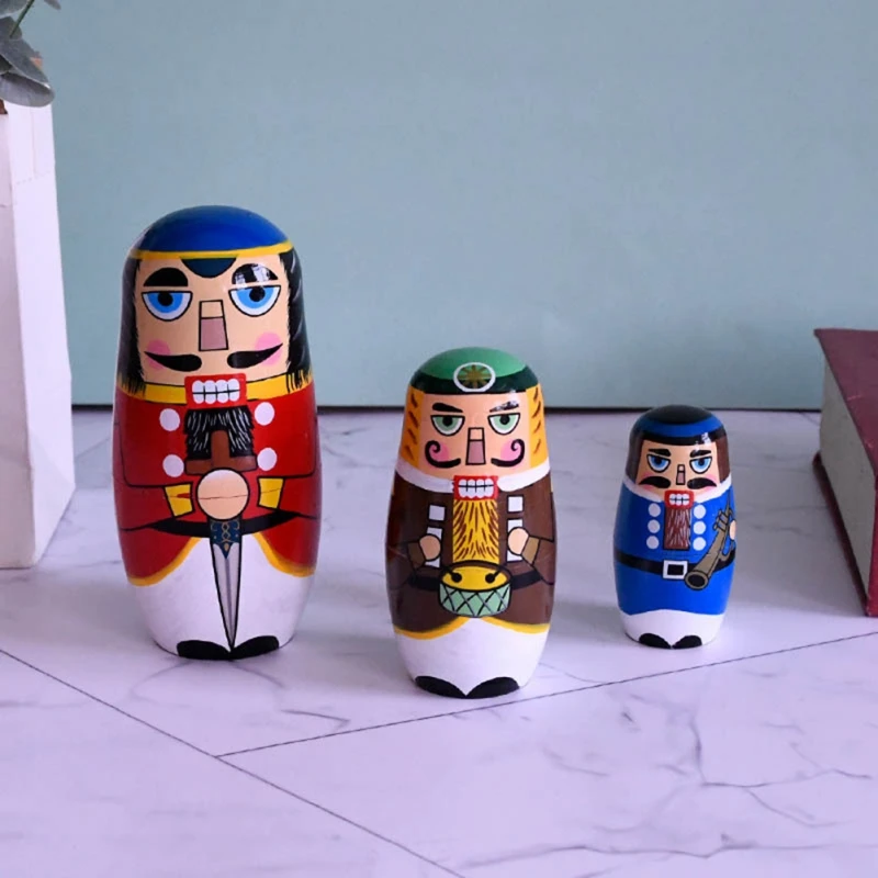 

5Pcs/Set Handmade Wooden Russia Nesting Dolls Nutcracker Nesting Dolls Matryoshka Toy Christmas Birthdays Gift For Kids