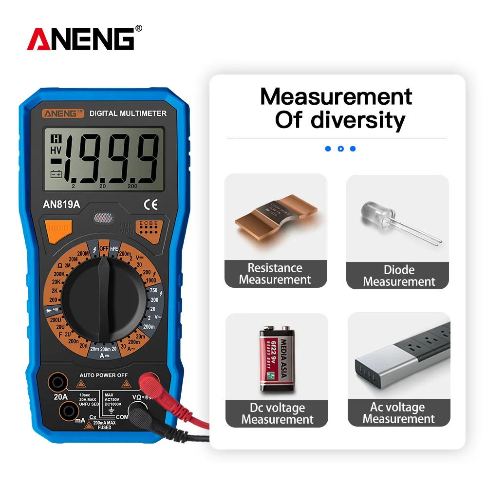 ANENG AN819A Цифровой мультиметр Esrmeter True Rms цифровой тестер вольтметр батареи Multimetro