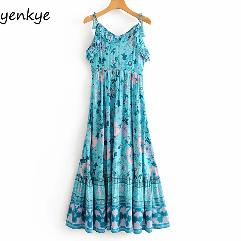 Женское пляжное платье с цветочным принтом повседневное длинное трапециевидной