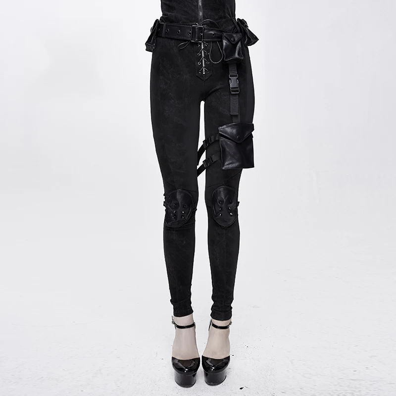 Steampunk Punk Women Pants Black Long Pants With Leg Bag Waist Bag Fashion Trousers Women Clothes