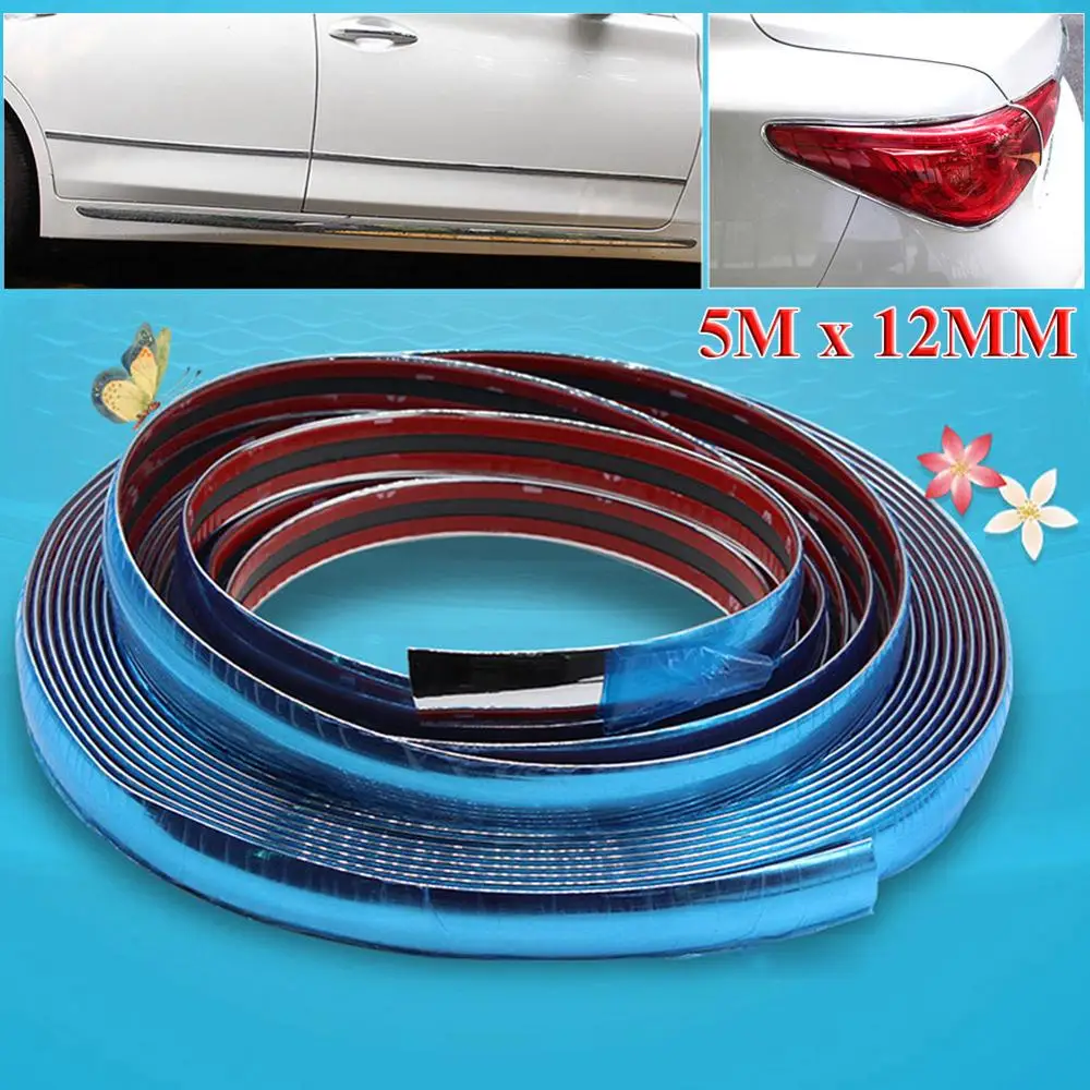 

High Quality 12mm / 16ft Car Bumper Strip Adhesive Auto Bright Silver Chrome Moulding Trim For Car Products Tools