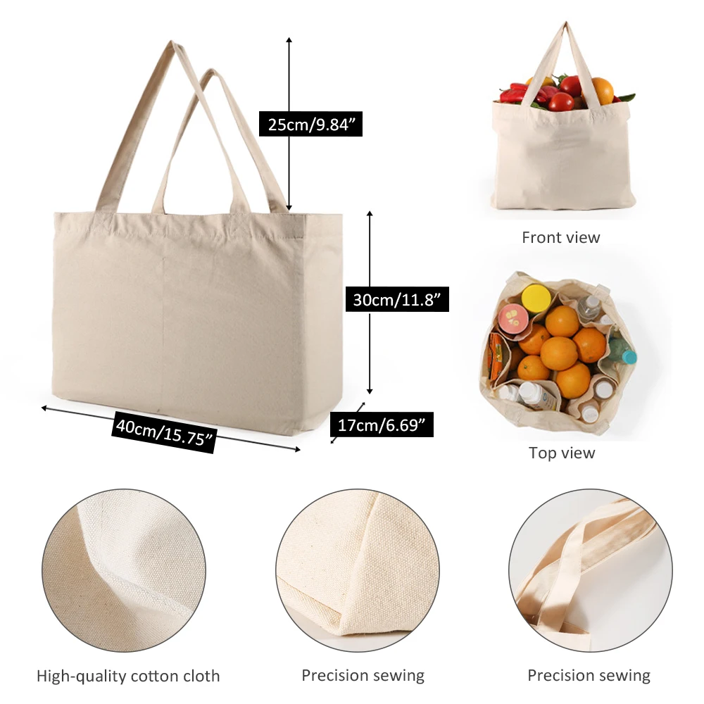 

Unisex Big Canvas Shopping Bag Reusable Extra Large Tote Grocery Bag Eco Environmental Shopper Shoulder Bags For Young Girl