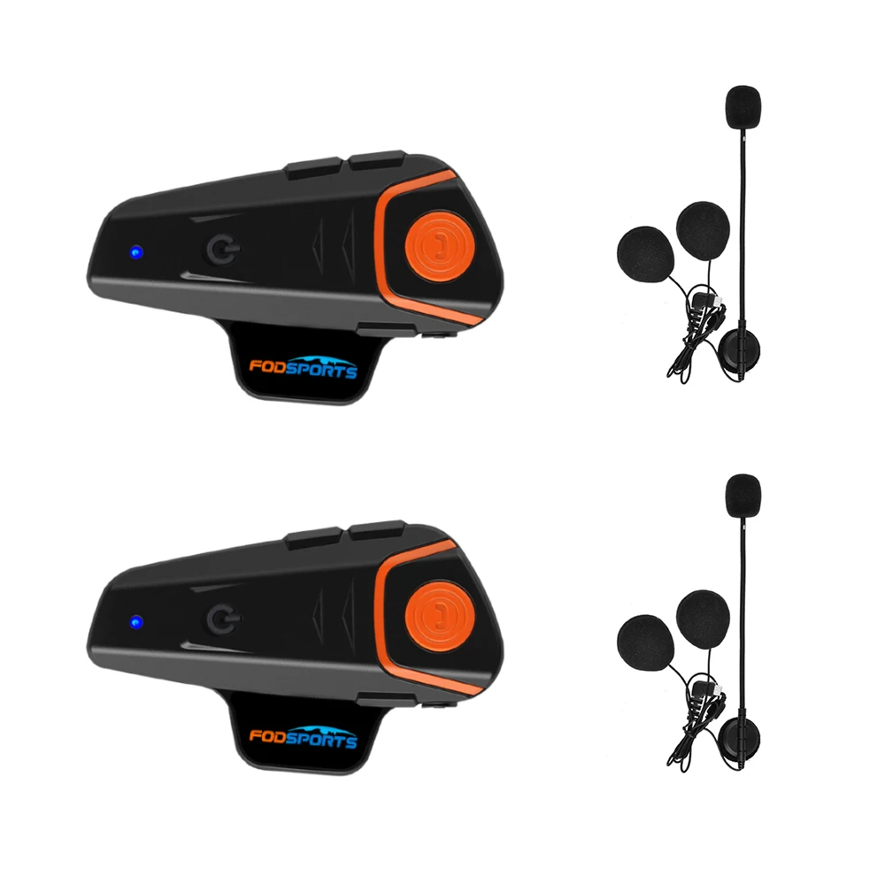 Fodsports 2pcs BT-S2 Pro Motorcycle Intercom Helmet Headset Motorbike Waterproof Bluetooth Interphone FM Radio