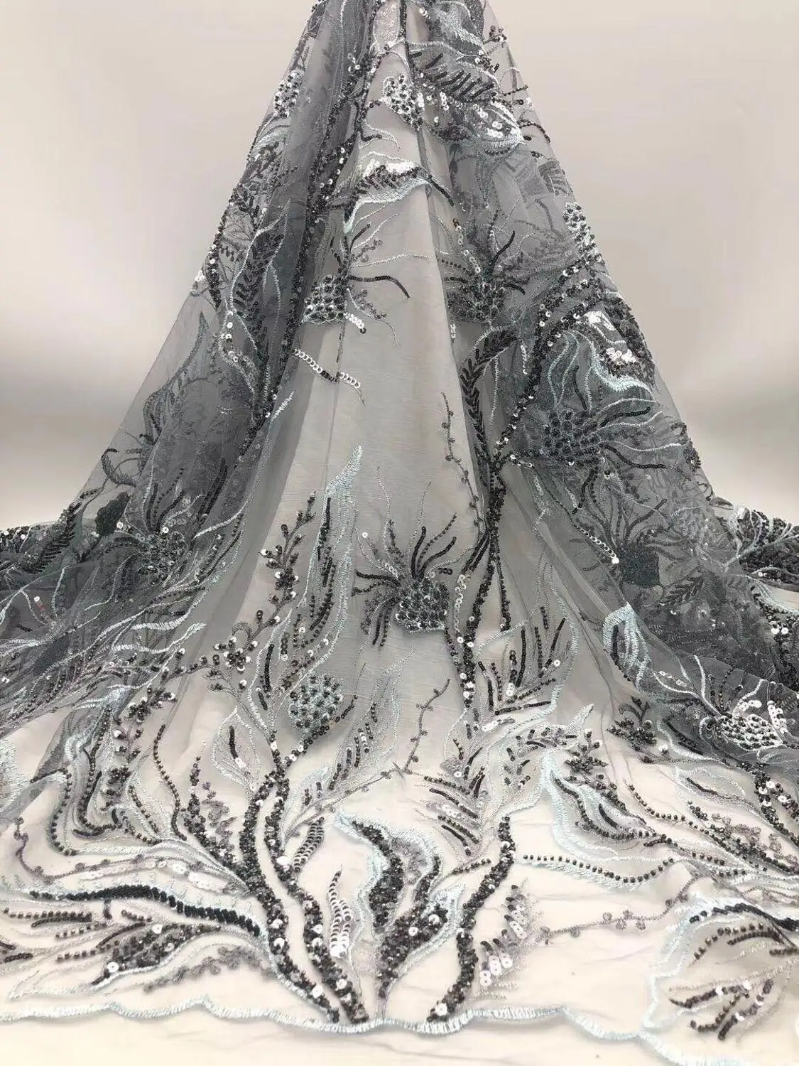 

Кружевная ткань во французском стиле, с блестками, для вечерние, SYJ-68681