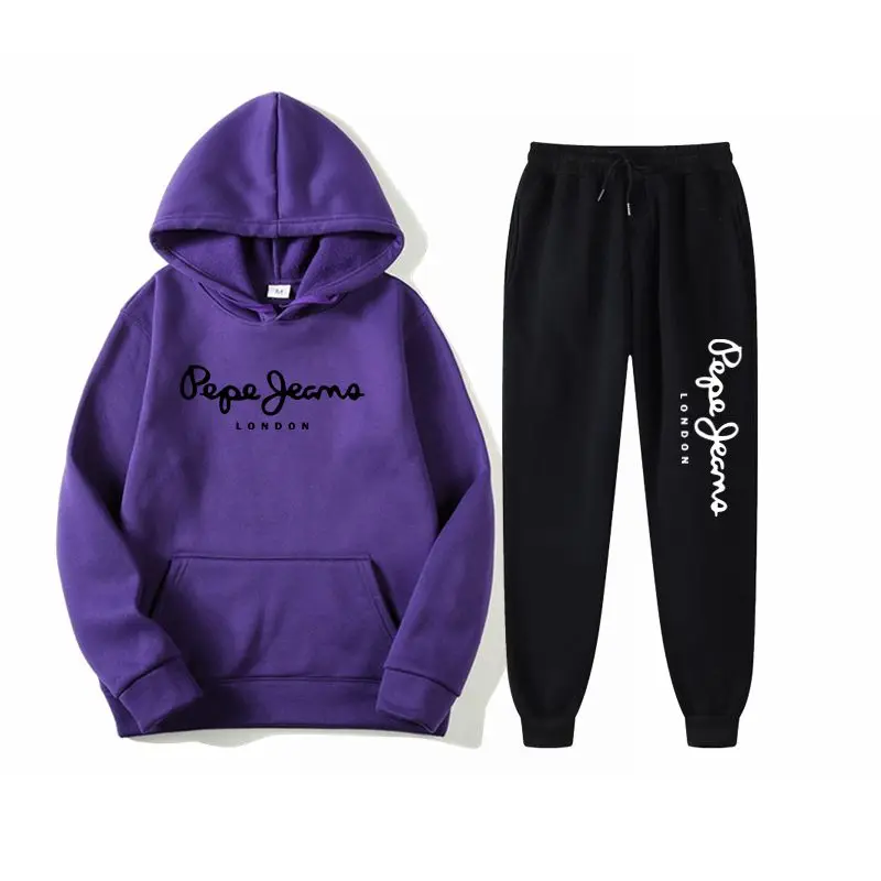 

New autumn and winter men's suits suitable for running hoodies + pants two pieces of casual sportswear sports suits