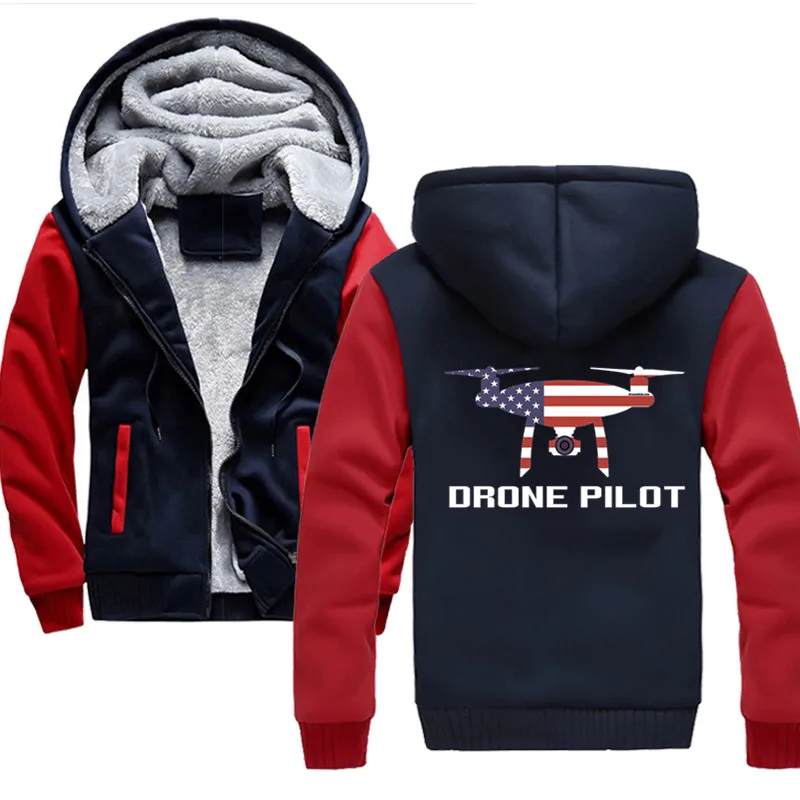 

USA Flag Drone Pilot Causal Tracksuits Men hooded Thicken Fleece Hoodies 2020 Winter Spring Sweatshirt Sportswear Male