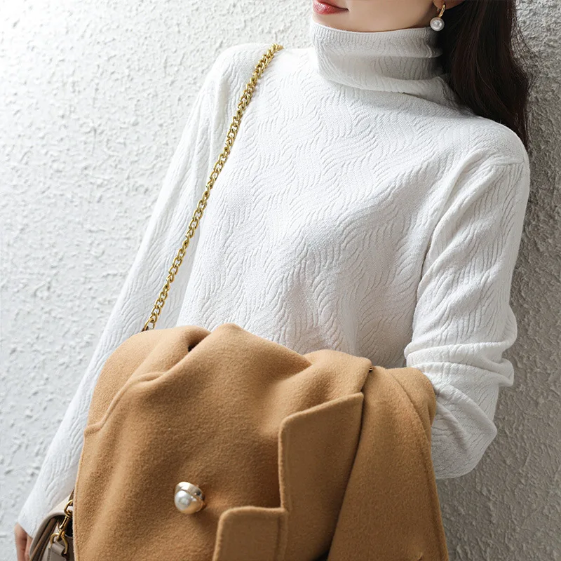 

Autumn and Winter Women's New Turtleneck Padded Pullover Slim-Fit Elastic Heap Collar Knit Low Waist Jersey Sweater Women