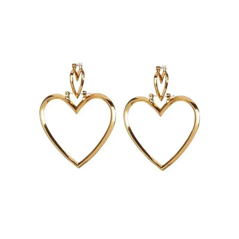 

Big Hollow Love Heart Dangle Earrings For Women Girl Simple Statement Jewelry