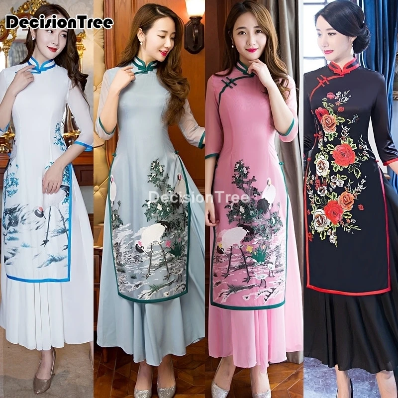 2021 ao dai Ципао в народном стиле вьетнамское шифоновое элегантное женское