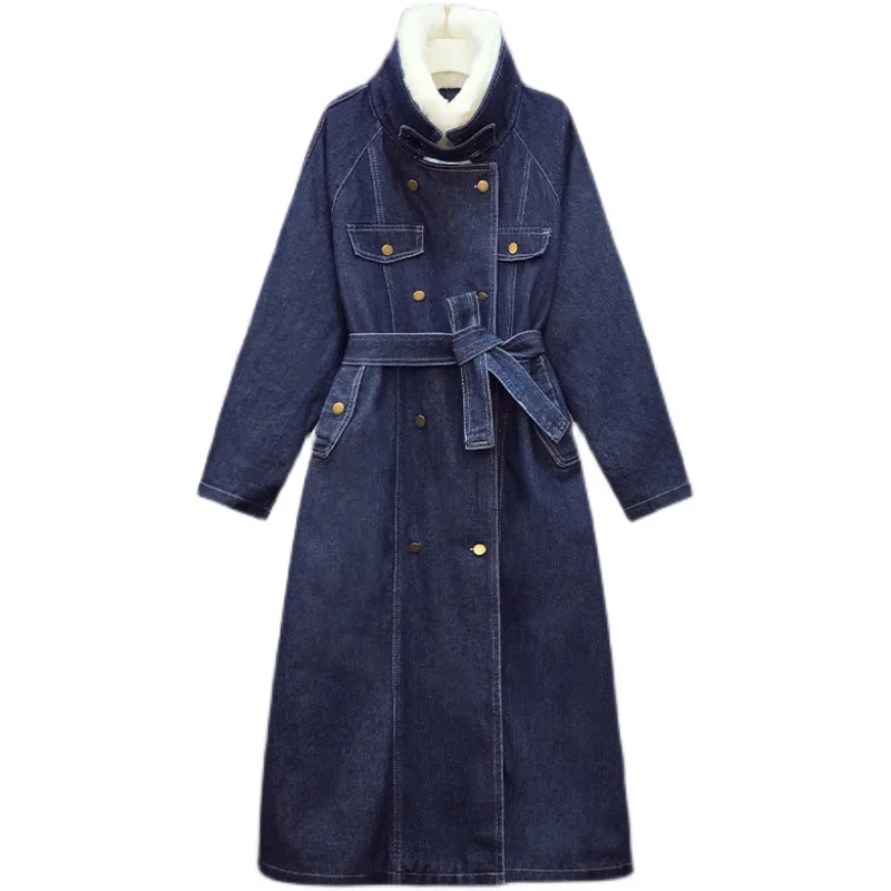 

SuperAen размера плюс 2021 зимняя одежда нового среднего и длинного размера плюс свободная джинсовая хлопковая стеганая куртка пальто с широкой ...