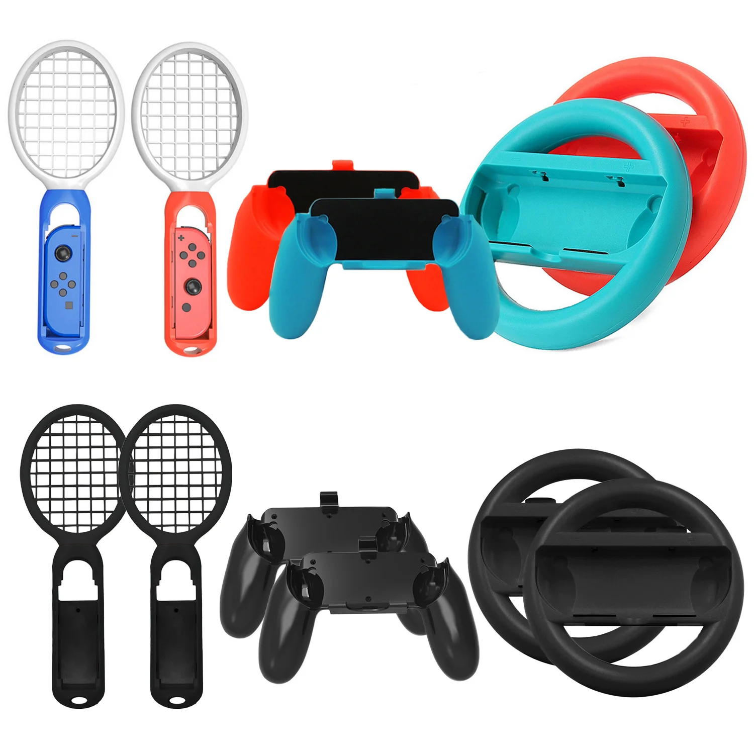 

Bevigac 3 Pairs Steering Wheel Tennis Racket Grips Handle Kit for Nintendo Nintend Switch NS Joy-Con Controllers Accessories