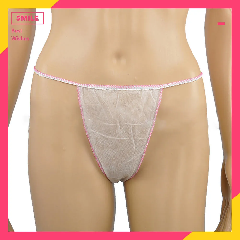 100pcs Women Spa Hygienic T Thong Underwear With Elastic Waistband Individually Wrapped Disposable Panties Non Woven Fabrics | Женская