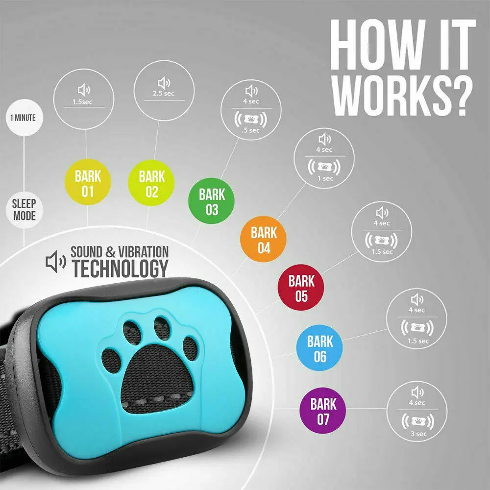 

Waterproof Pet Dog Anti Barking Device Electric Dog Training Collar Dog Shock Deterrent Stop Barking Vibration Anti Bark Collar