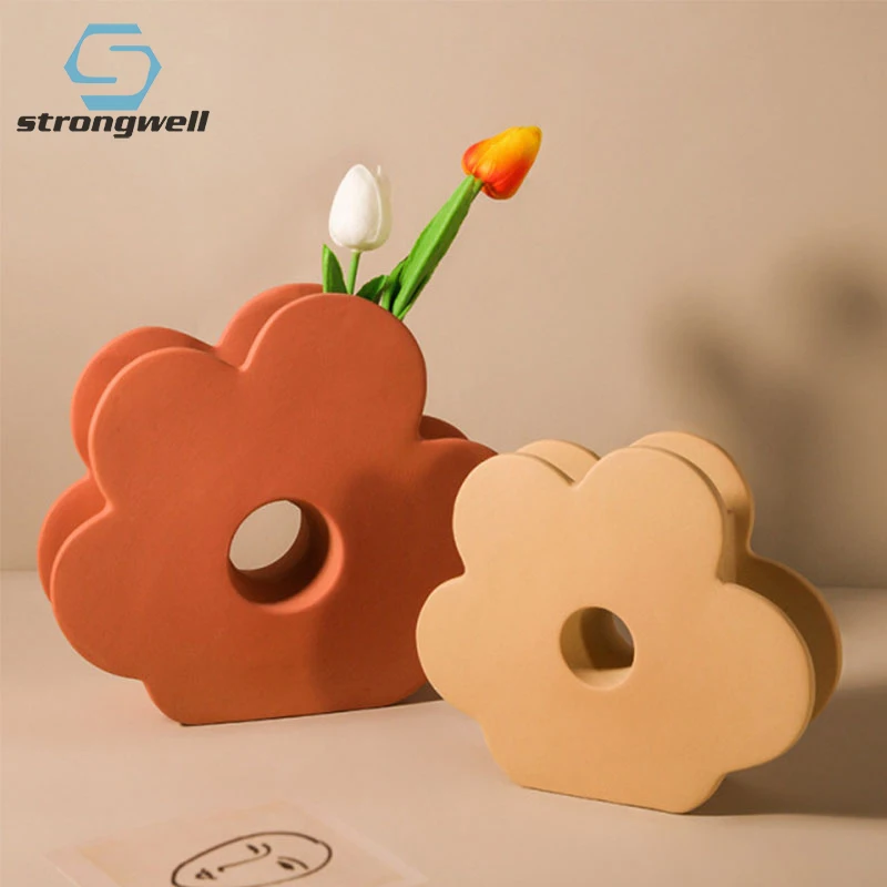 

Strongwell Morandi Color Flower Vase Decoration Geometric Handicrafts Home Decor Ceramic Flower Arrangement Table Porch Ornament