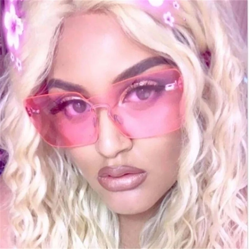 2020 модные негабаритные прямоугольные солнцезащитные очки без оправы женские UV400