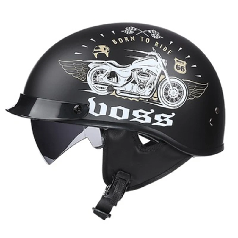 

Винтажный мотоциклетный шлем для взрослых, ретро-скутер, полушлем со встроенными линзами, козырек, каска, мотоциклетный шлем