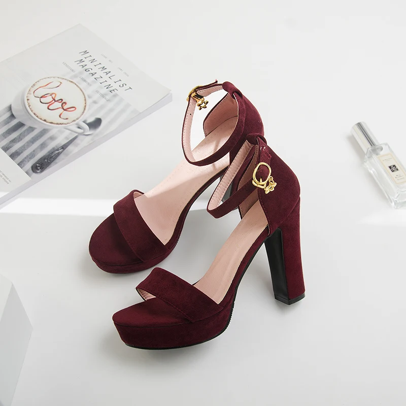 

women sandals 2021 Flock One-line buckle Strap Super High (8cm-up) sandal platform shoes for women 32-43