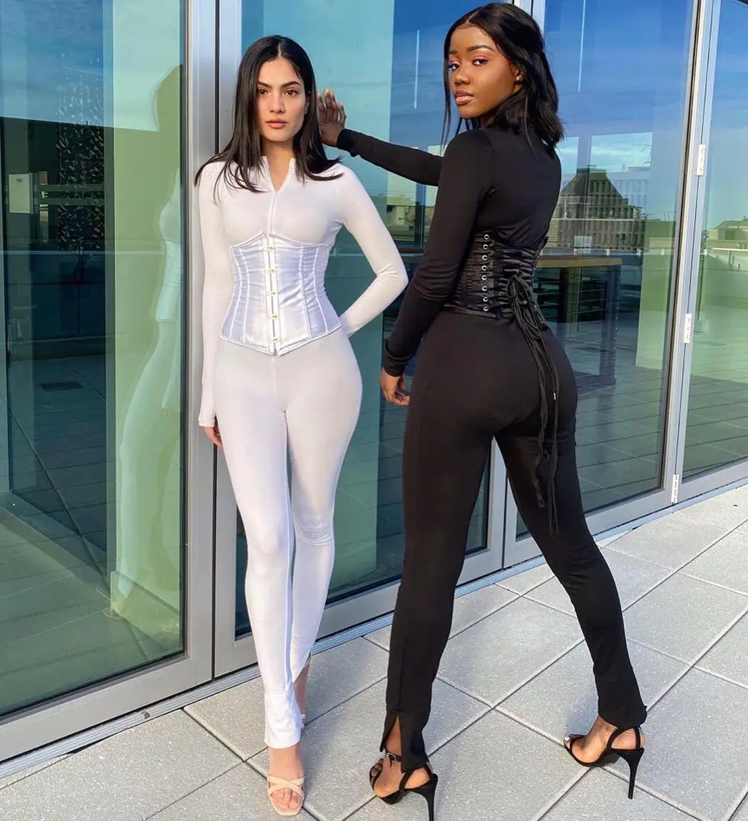 

New women's 2020 Autumn A20215J-solid color waist seal front zipper casual jumpsuit