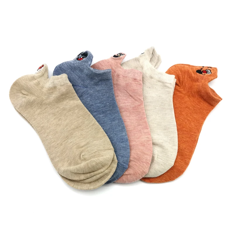 5 Pairs 5 пар/упак. каваи вышитые выразительные женские носки счастливые модные короткие забавные носки женские хлопковые летние яркие цвета - Цвет: 5 Pairs